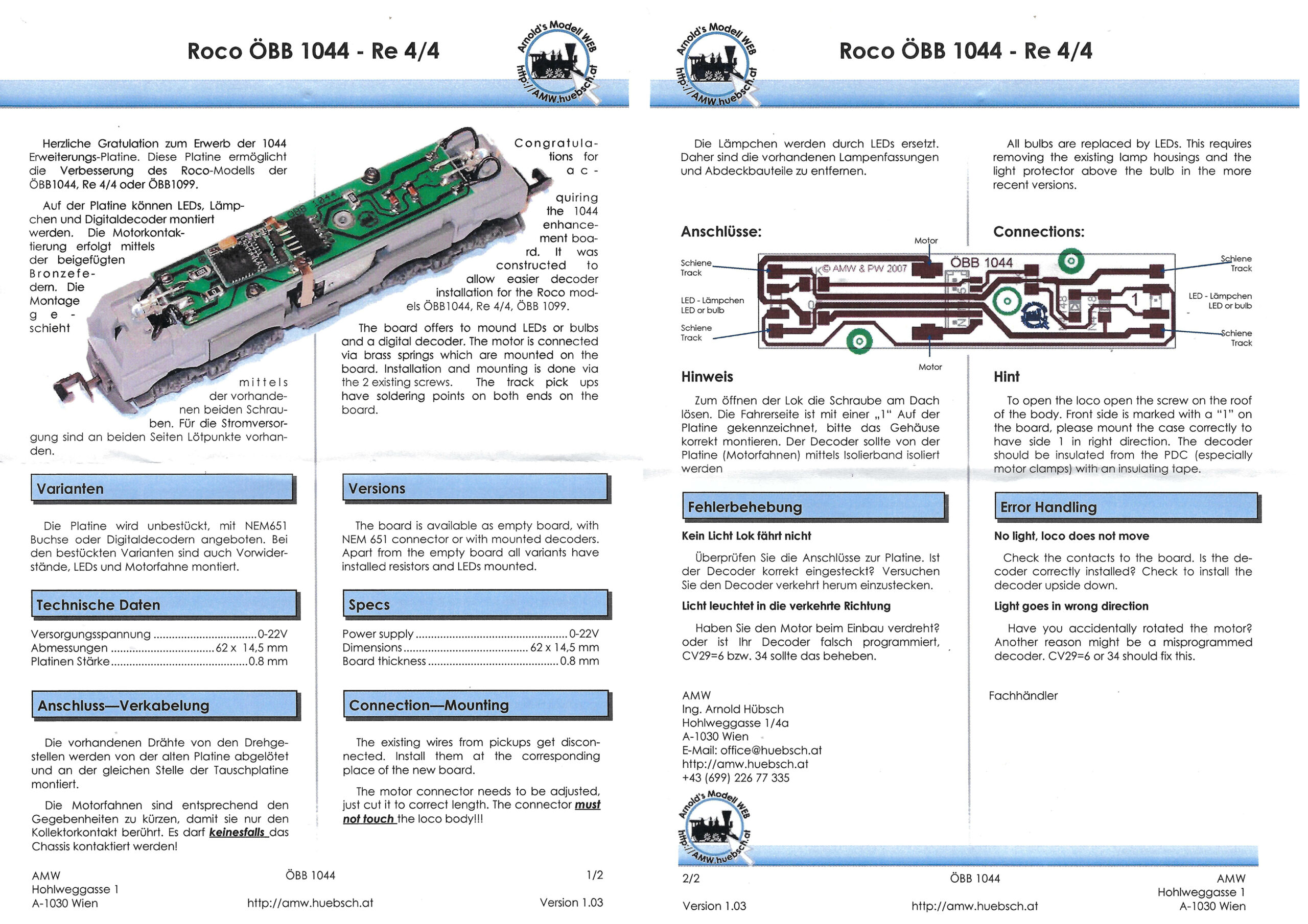Tauschplatine bestückt für ROCO ÖBB 1044, Re 4/4 - NEM 651 – Bild 5