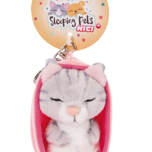 NICI Schlüsselanhänger - Sleeping Pets Katze grau getigert - 8 cm