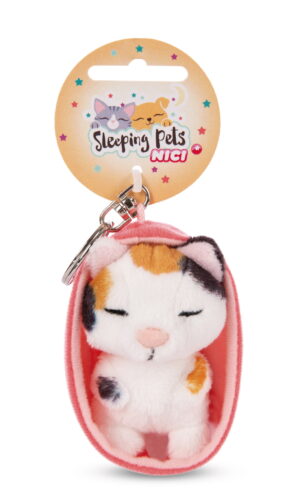 NICI Schlüsselanhänger - Sleeping Pets Katze dreifarbig - 8 cm