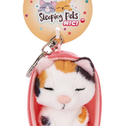 NICI Schlüsselanhänger - Sleeping Pets Katze dreifarbig - 8 cm
